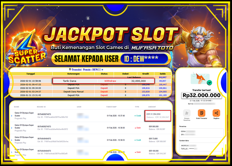 MUFASATOTO JACKPOT PRAGMATIC PLAY Rp.32.000.000 |LUNAS